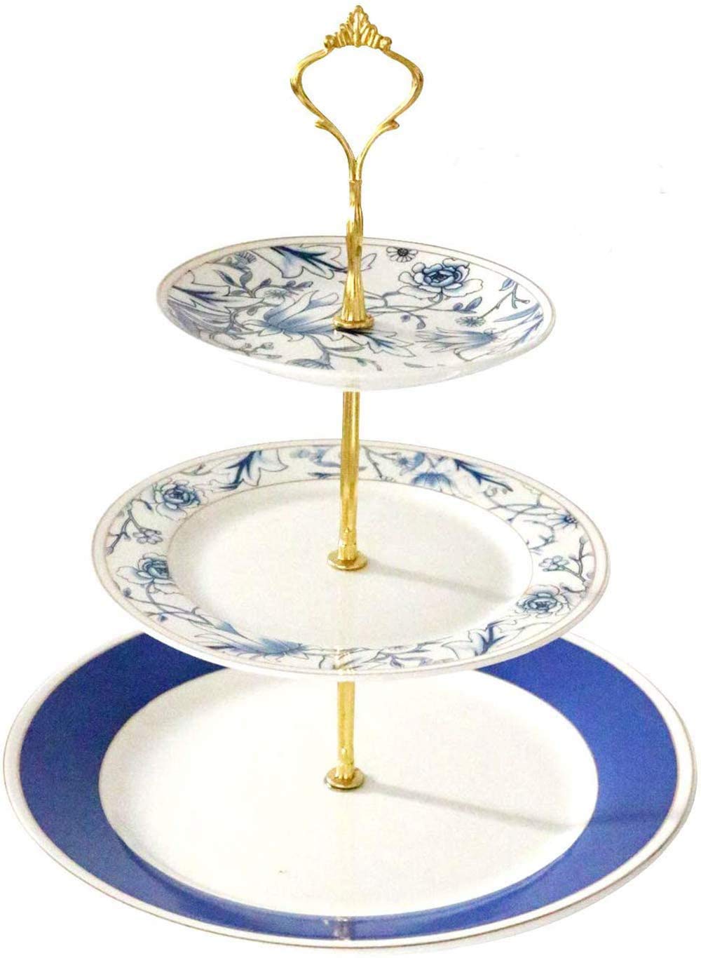 YBK Tech Vintage 3 Tier Porcelain Cake Stand Dessert Display Stand Cakes Platter Food Rack (Azure Blue)