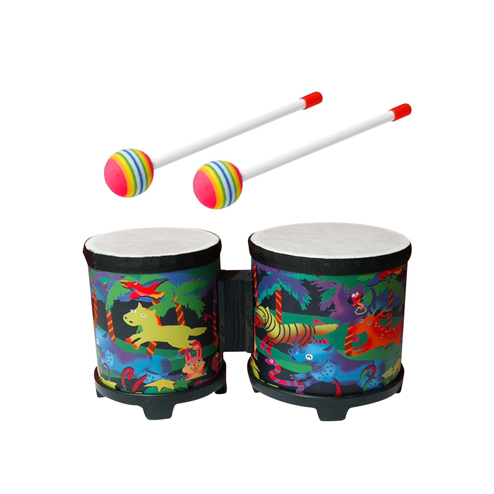 Perfeclan Üben Sie Bongos-Musik-Erleuchtungs-Trommel-Schlaginstrument-pädagogisches Spielzeug 5'' und 6'' Bongo-Trommel-Set für Profis, Tier