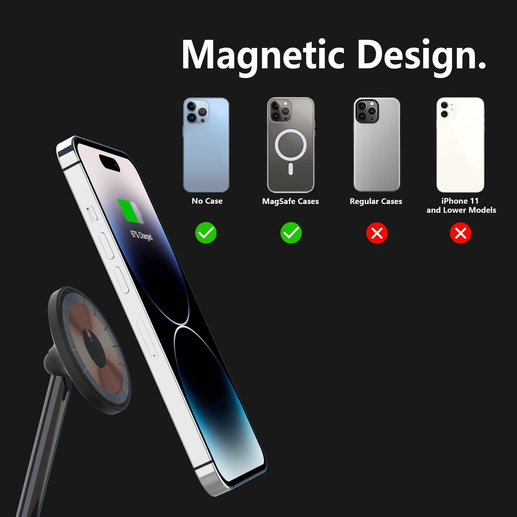 Boaraino Caricabatterie Magnetico Wireless 2 in 1, Stazione di Ricarica Compatibile con iPhoneiPhone 17/17 Pro/17 Pro Max /16/15/14/13/12, AirPods 2/3/4/Pro