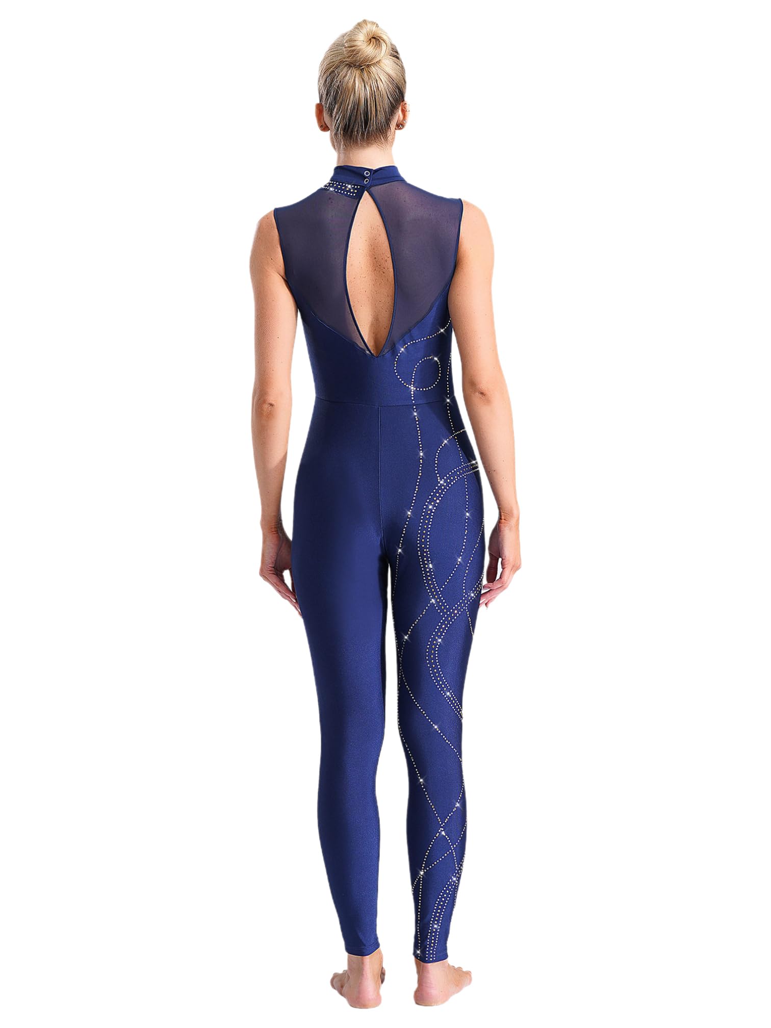 Mono de Gimnasia Rítmica sin Mangas para Mujer Elástico Maillot Baile Patinaje Sobre Hielo S-XXL