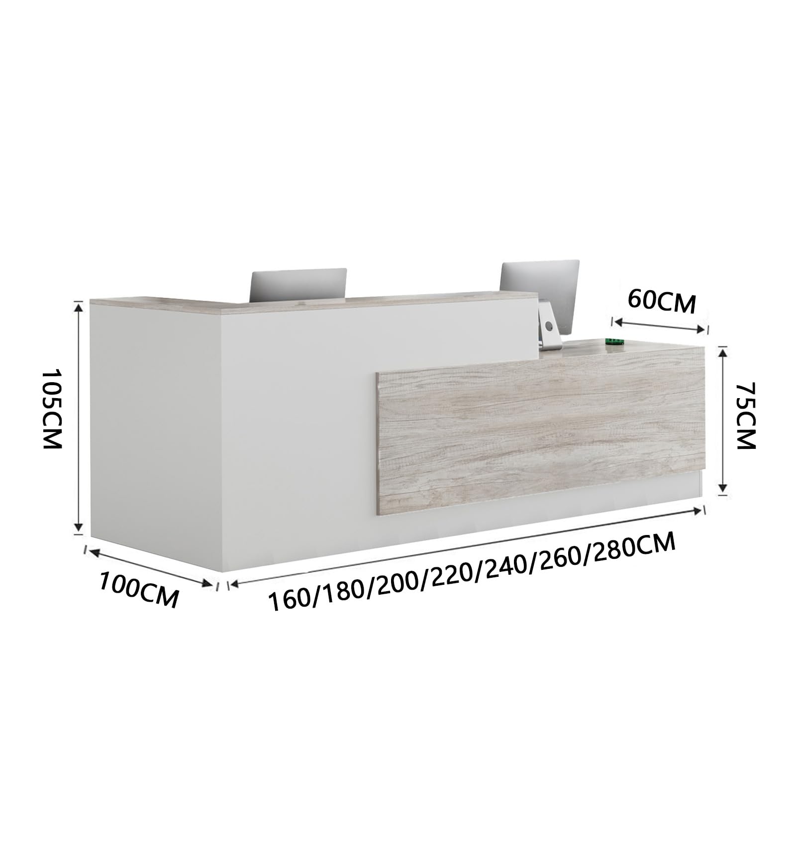 Moderne Empfangstheke aus Holz 200 cm multifunktionaler Empfangstresen mit Stauraum für Büros Rezeptionen Hotels