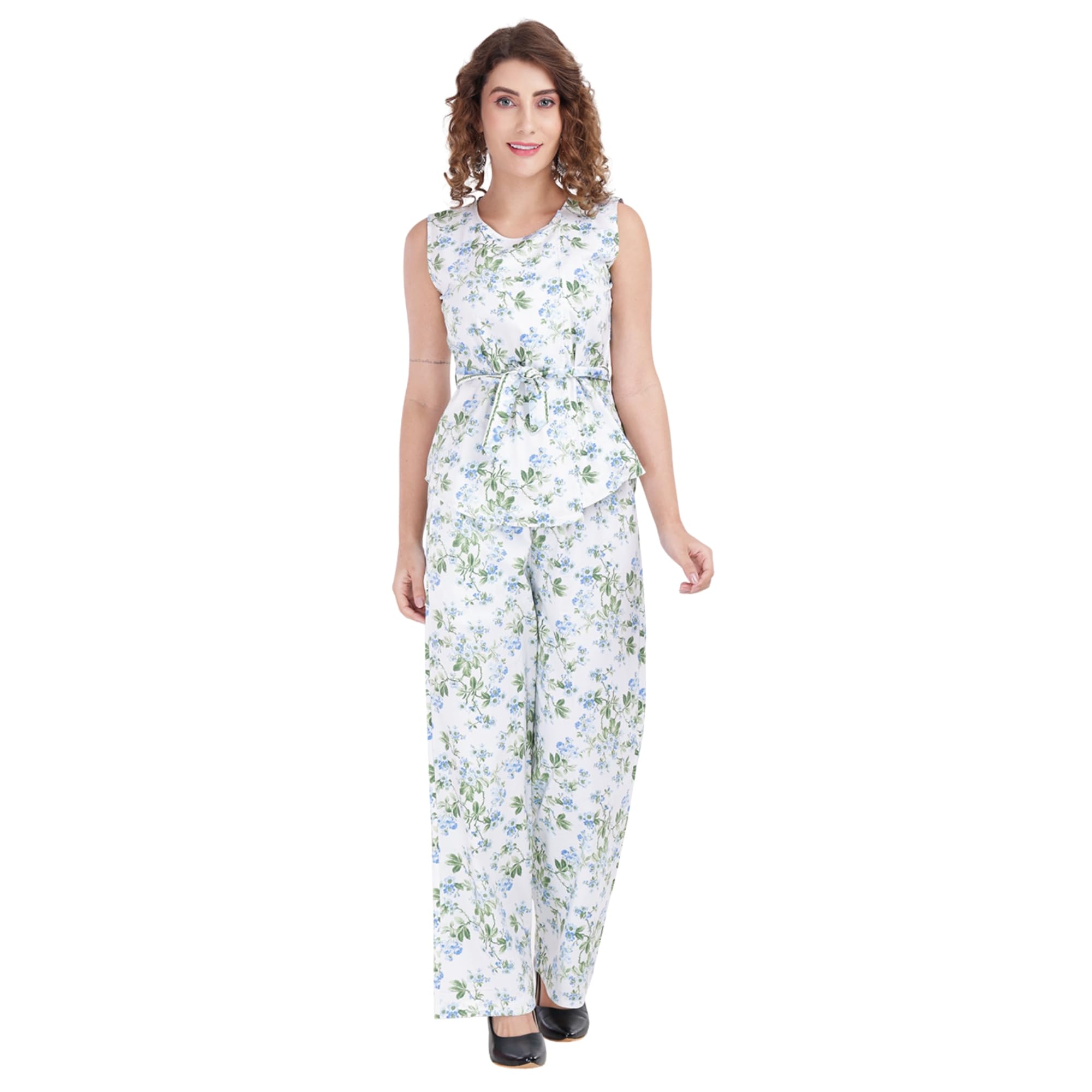 kalka creation : stay royal always Women's Co-ord Set, Floral Print Top and Bottom Set, White Color, Casual Wear Outfit for Women, Comfortable Fabric Two Piece Set-picture-21