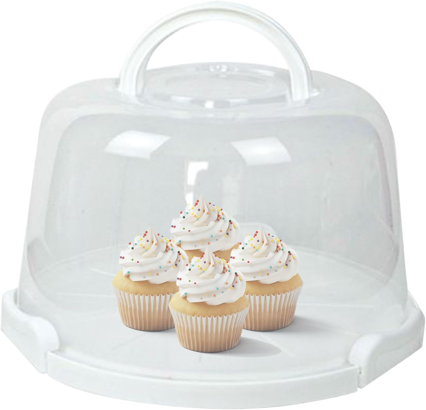 Cake Carrier - 10-Inch Cupcake Holder, Transparent Birthday Cake Sealing Box | Reusable Clear Storage Transport Carrier with Handle| Cupcake Containers for Wedding Travel Bakery Dessert Party Events