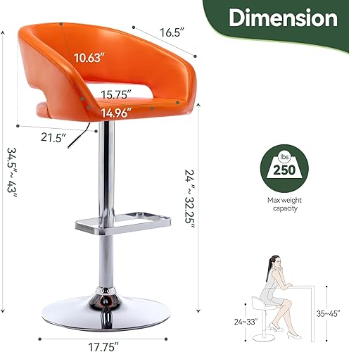 Miniatura 57 de Vogue Furniture Direct Taburete de bar ajustable con respaldo y brazos huecos, moderno taburete giratorio de piel sintética, silla de barra de Negro