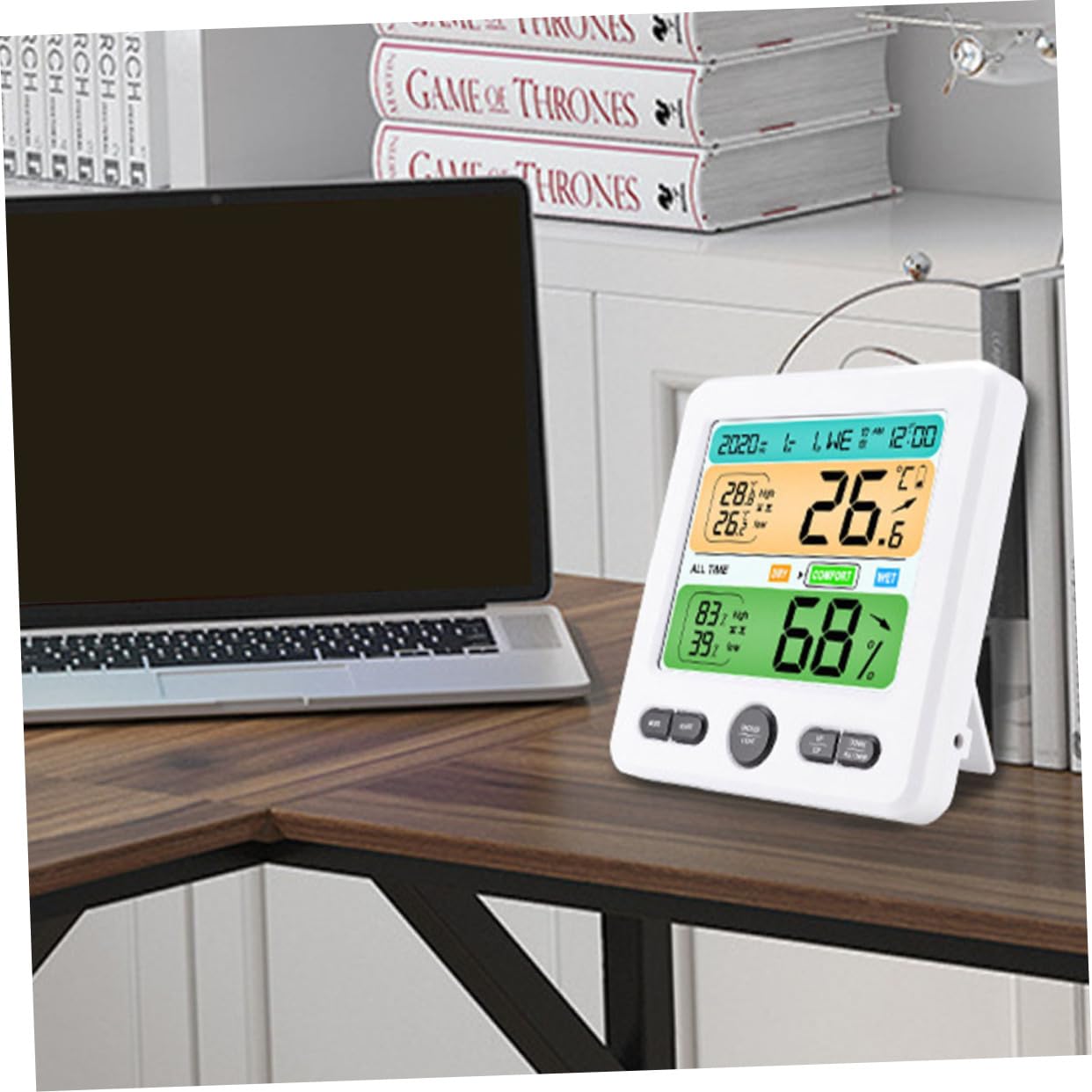 Temperaturüberwachung für Zuhause Hygrometer mit Uhranzeige, Weiß