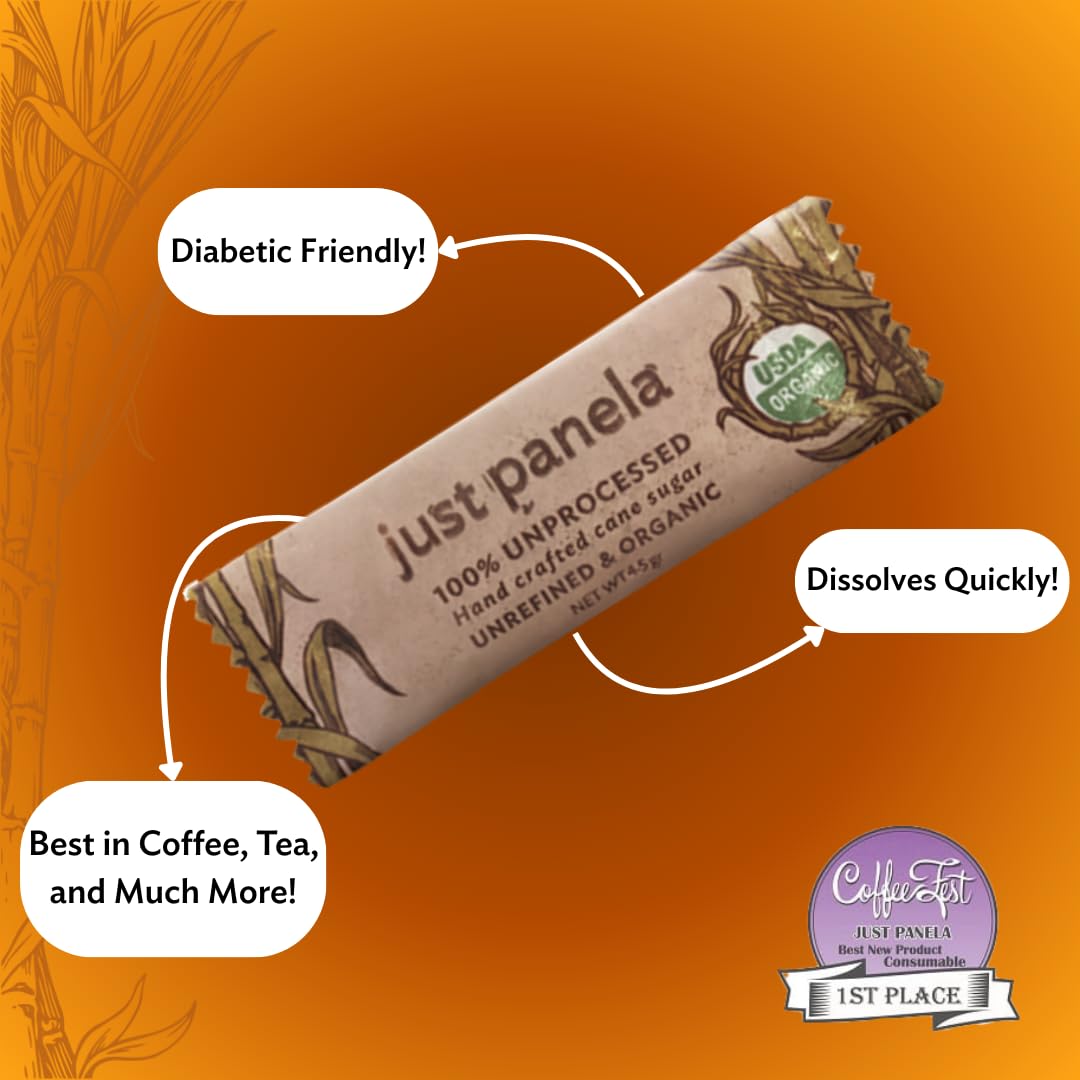 Just Panela Organic Unrefined Cane Sugar Sachets, 40 Ct box | 100
