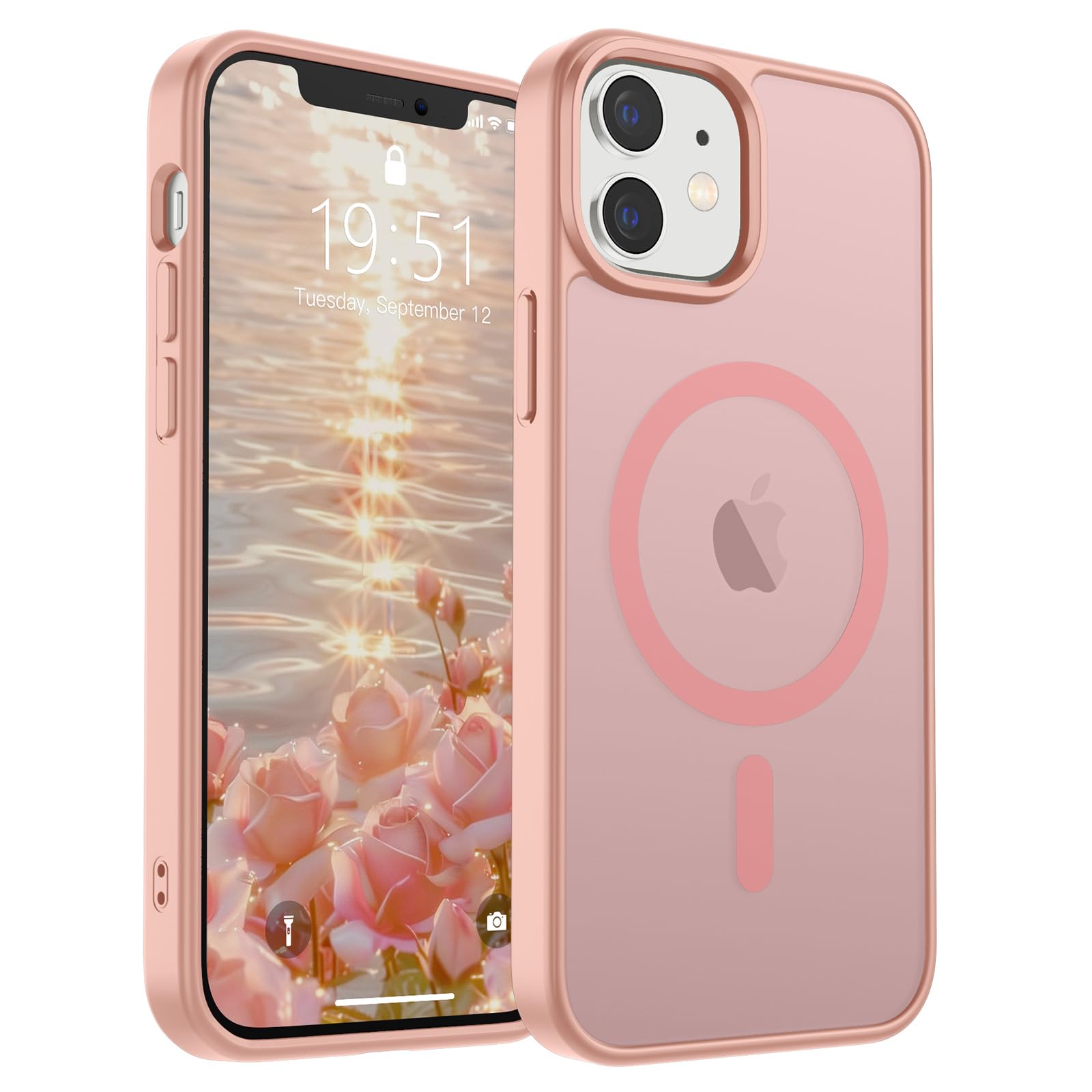 SUPFINE Magnetic for iPhone 12 Mini Case &amp; iPhone 13 Mini Case (Compatible with MagSafe) (Military Grade Drop Protection) Slim Translucent Matte Shockproof Phone Cover,Pink