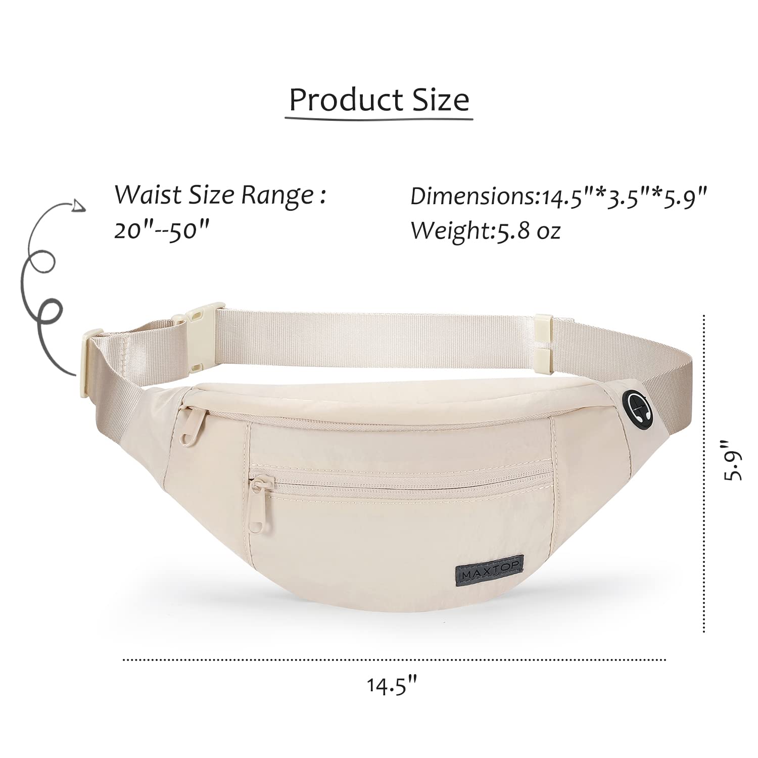 MAXTOP Marsupio Uomo Donna Unisex, Marsupio Impermeabile, con Jack per Cuffie e 4 Tasche con Cerniera, Cintura Regolabile per Allenamento all'aperto, Escursionismo