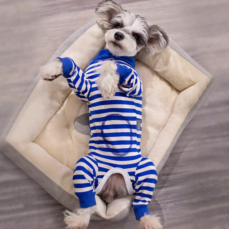 Image of Dog Surgery Recovery Suit for Small Dogs, 4-Legged Dog Onesie After Surgery with Back Snaps, Breathable Cotton Spay and Neuter Bodysuit for Female and Male Dogs