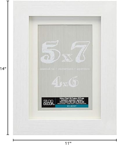 Miniatura 3 de Studio Décor - Portarretratos Belmont de 5 x 7 pulgadas con paspartú, accesorios para colgar prefijados, horizontal o vertical, MDF, blanco, paquete