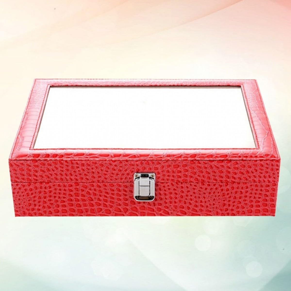 Toyvian Pu Brillen Displaybox mit 8 Fächern, Alligator Optik, Rot