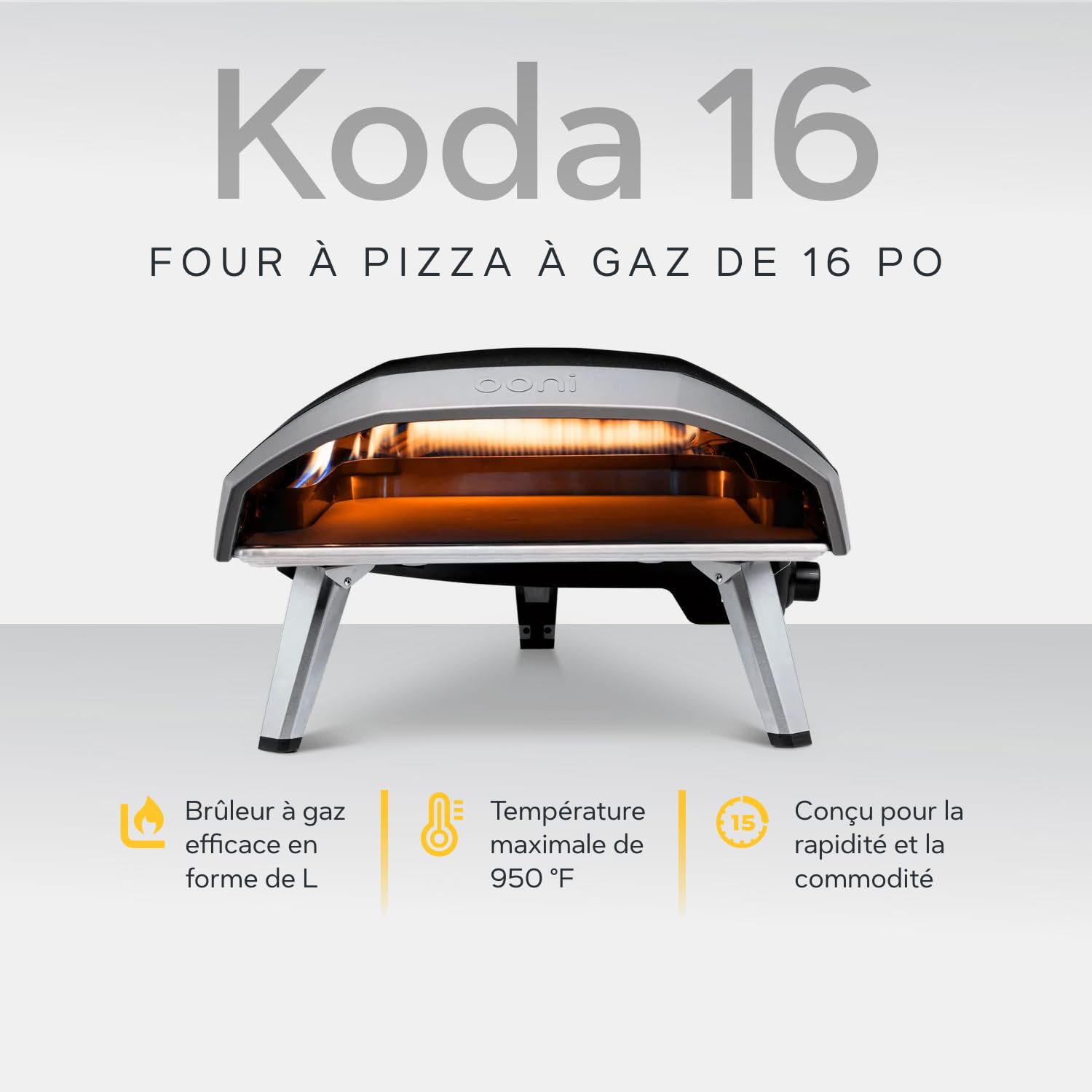 Ooni Koda 16 Four à Pizza à Gaz – 37mBar Four à Pizza Extérieur Portable – Cuire d'Authentiques Pizzas sur Pierre en 60 Secondes – (FR Uniquement- 37 mBar)
