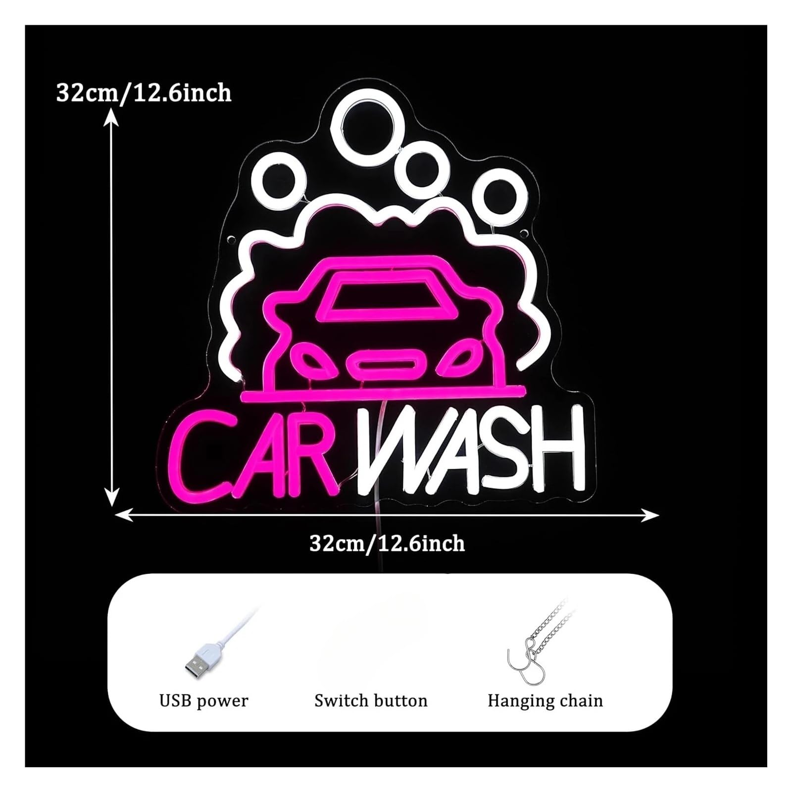 cartelli al neon personalizzati Car Wash Insegna Al Neon USB Business LED Per L'area Di Servizio Della Stazione Del Partito Negozio Riparazioni Auto Mostra Decorazione 12.6x12.6in