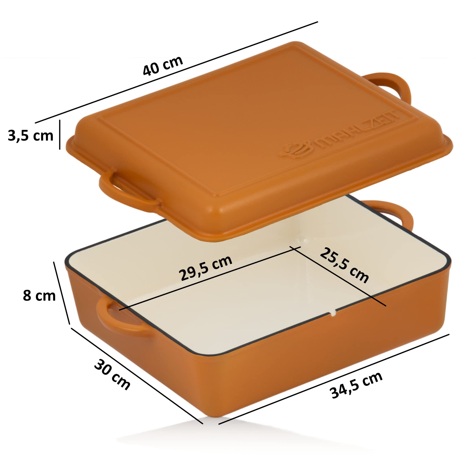 Mahlzeit Gusseisen Bräter emailliert | 10,5 Liter | Sunny Orange | Bräter 2in1 mit Bratpfanne | Bräter mit Deckel backofengeeignet, Emaille Bräter, Schmortopf Gusseisen Brottopf