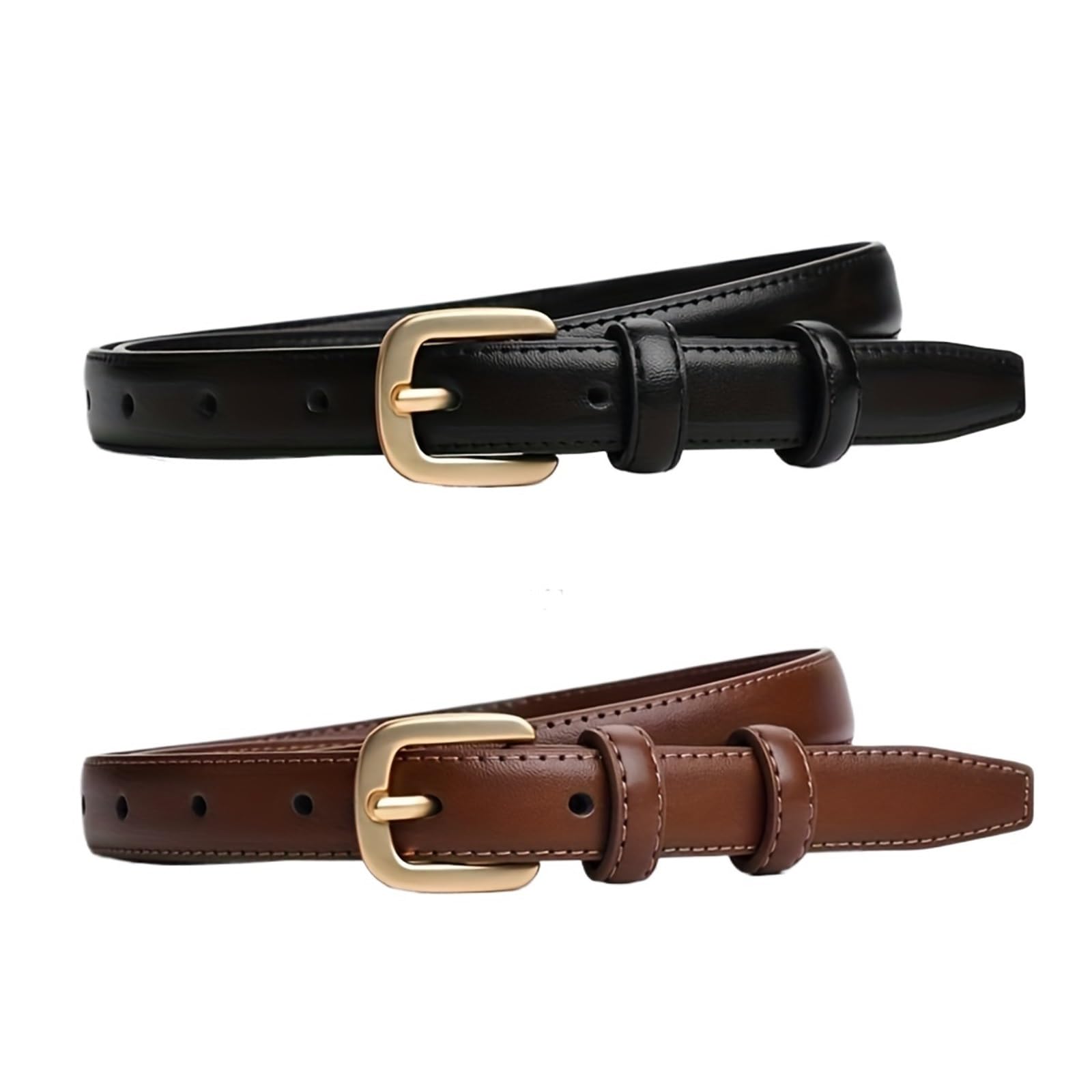 Paquete de 2 cinturones informales con cinturón doble bucle hebilla aguja, sencillo y agradable al tacto para Vestidos