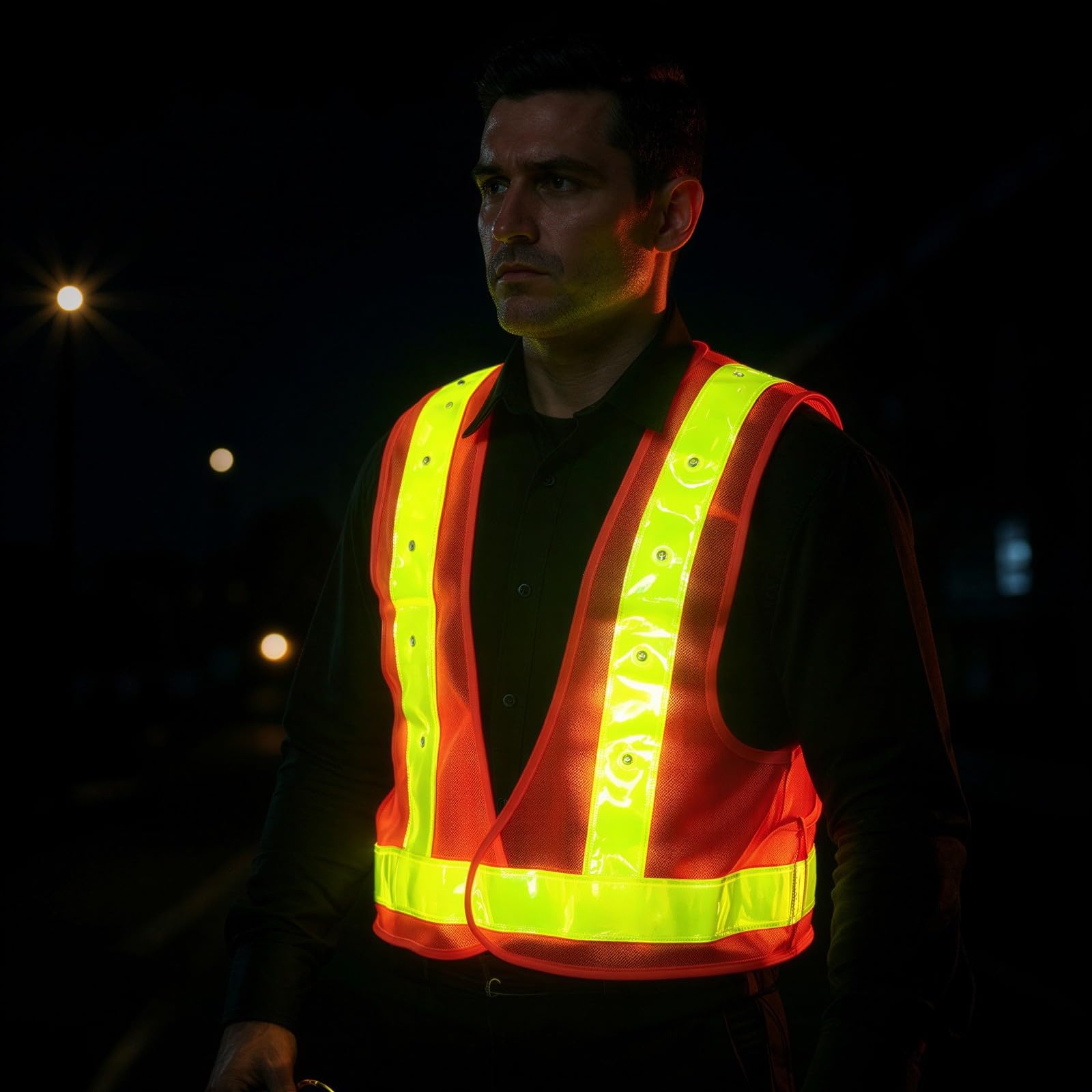 LED-Sicherheitsweste, Sichtbarkeit für Nachtarbeit, reflektierende Leuchtweste mit integrierten LEDs, verstellbare Atmungsaktiv-Mesh-Weste mit V-Ausschnitt, geeignet für Baustelle, Verkehr, Notdienst