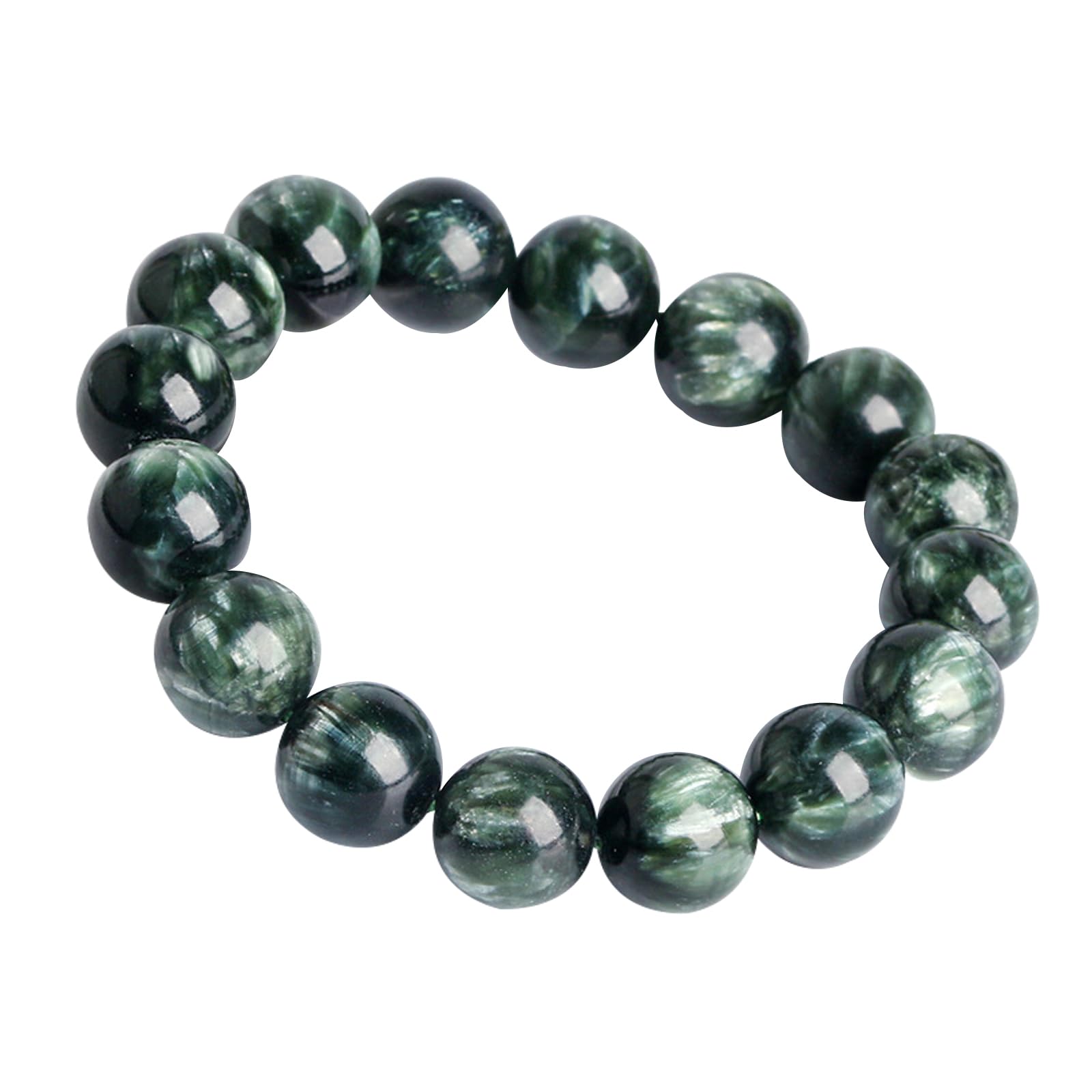 Pulsera de serafinita Verde Natural para Mujer y Hombre, Cuentas Redondas elásticas de Cristal, joyería de Moda, Pulsera de Cristal de dragón (artículo de colección),15mm