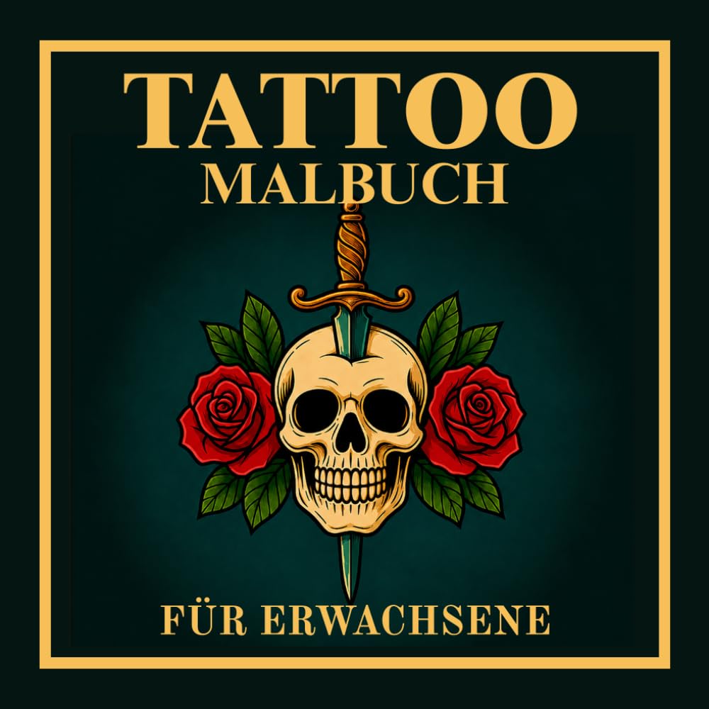 Tattoo Malbuch für Erwachsene: 50 Einfache Tattoo Flash Designs mit Totenköpfen, Blumen, Tieren und Symbolischer Kunst (Kreative Tattoo Malbücher)