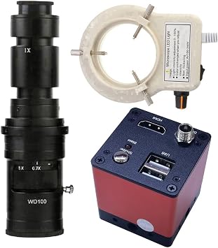 4K USB HDMI Industrial Digital Electronic Video Microscope Camera & 500X C-Mount Lens With 56-LED Adjustable Ring Light