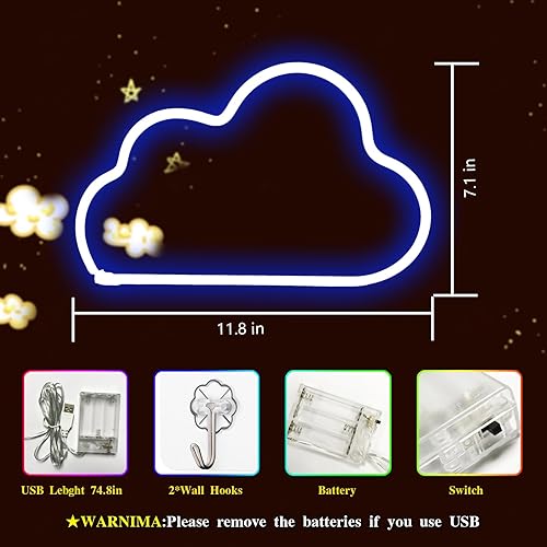 Miniatura 4 de Letreros de neón de nube LED para decoración de pared, USB o batería para dormitorio, fiesta de cumpleaños, Navidad, sala de estar, decoración de