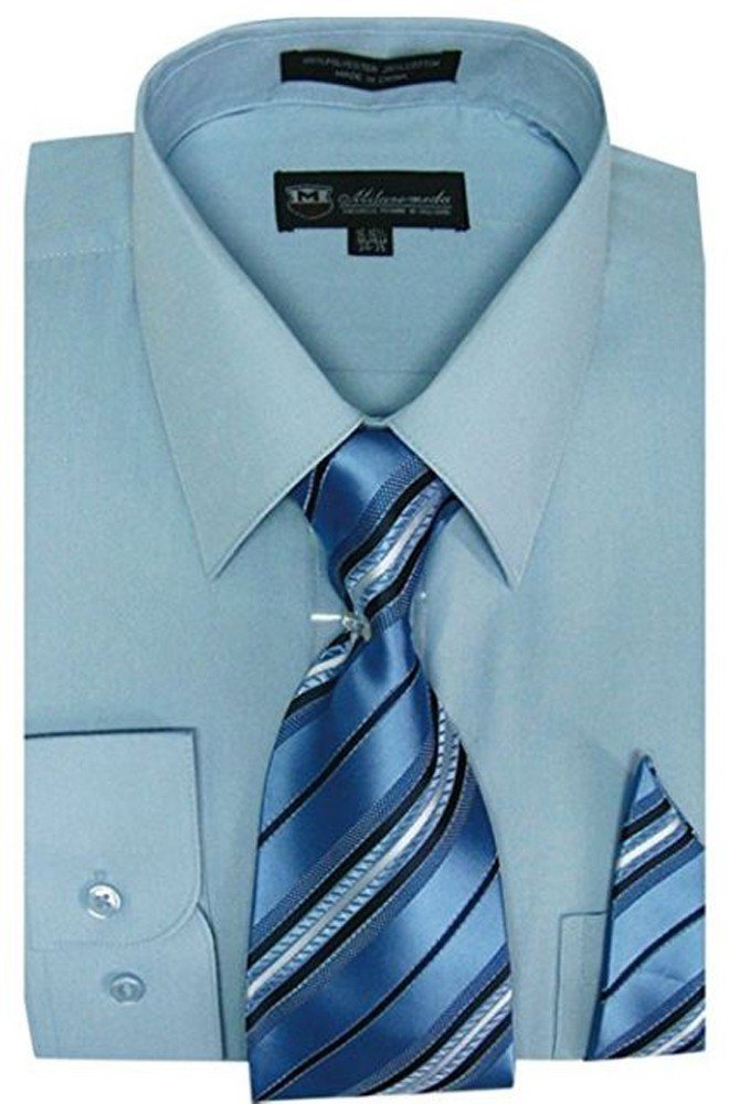 Milano ModaMen's Long Sleeve Dress Shirt with Matching Tie and Handkerchief SG21A