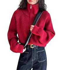 Women Winter Zipper Sweaters Solid Color Knitted Pullover