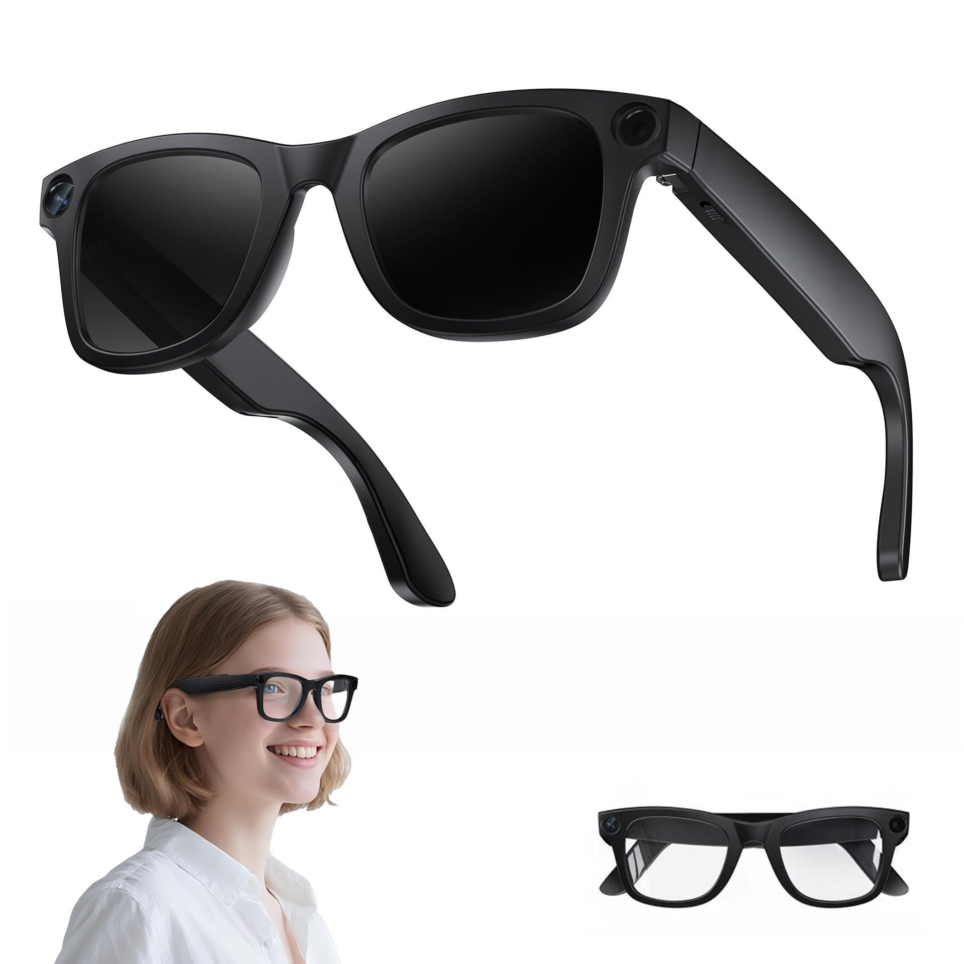 AI Smart Glasses with Camera 800W HD Bluetooth Camera Glasses 1080P Video Recording Sunglasses Real Time Translation Voice