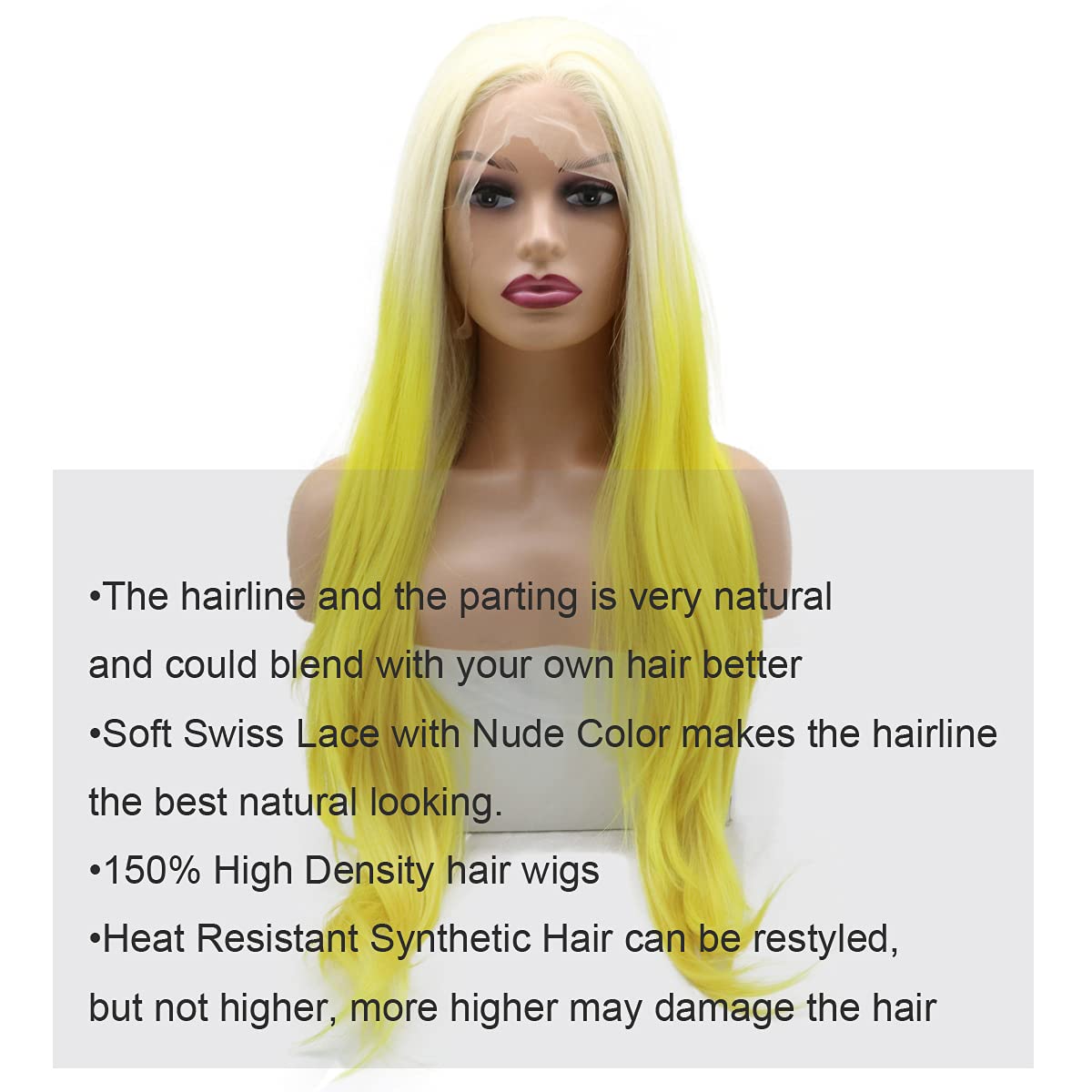 Yellow natural straight full lace wigs 24” Yellow Blonde Long Straight Synthetic Lace Wig - All  main image 2