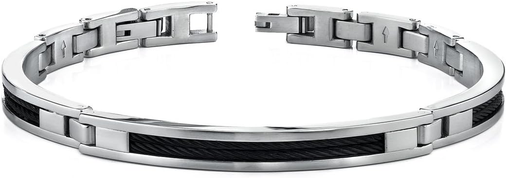 Peora Ultra Modern Mens Stainless Steel Bracelet with Twisted Cable