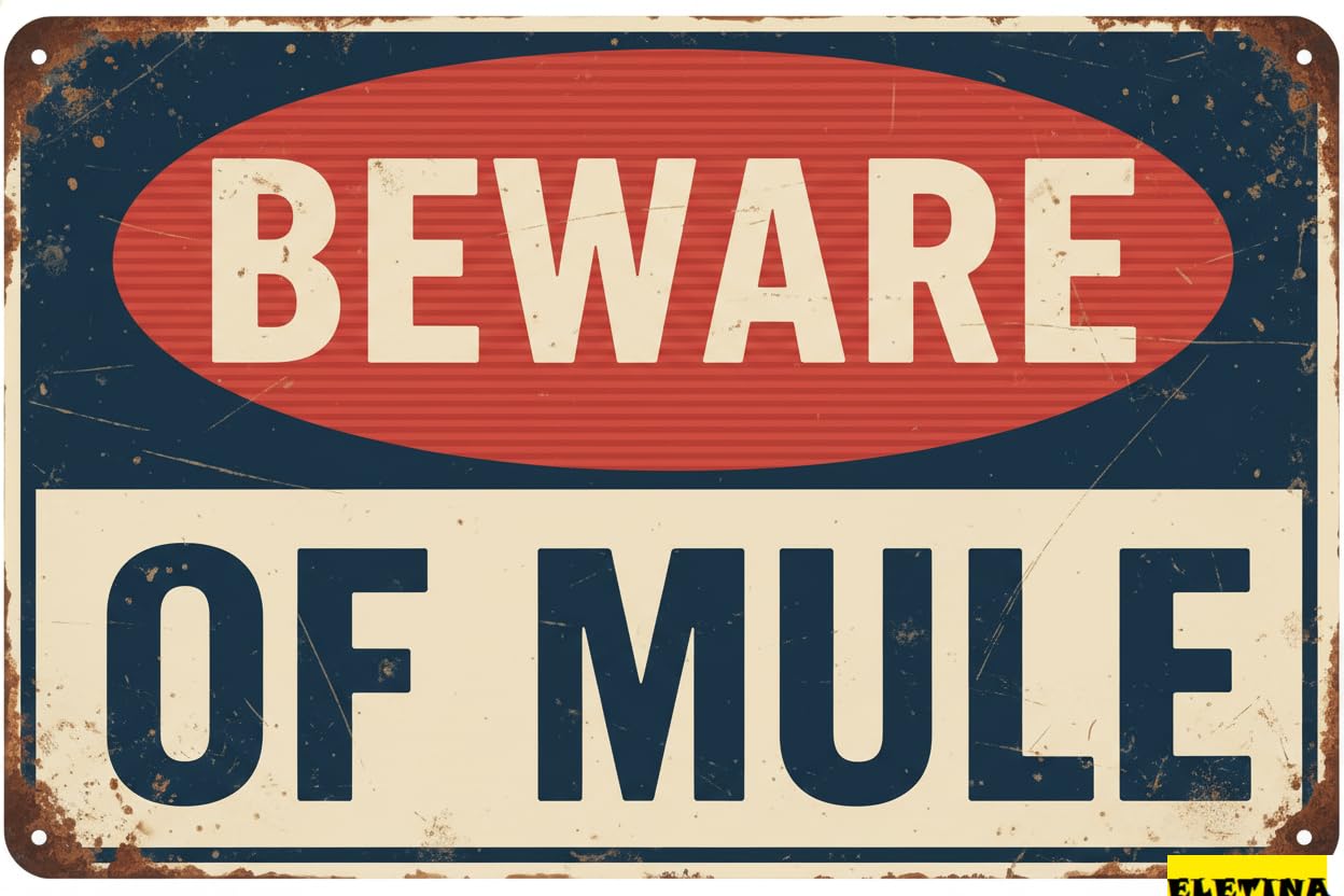 Vintage Metal Tin Sign for Man Cave Beware Of Mule Fence Beware Halloween Home Yard Wall Decor Funny S 8x12in Private Property Decorative