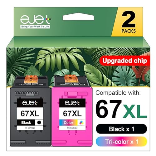 67XL Ink Cartridges Black/Color Combo Pack Compatible for for HP Ink 67 67XL Works with HP Deskjet 2700 2700e 2755 2755e 2710e 2720e 4100e 4120e 4155e 4255e Envy 6000 6055e 6420e 6455e Series (2-Pack)
