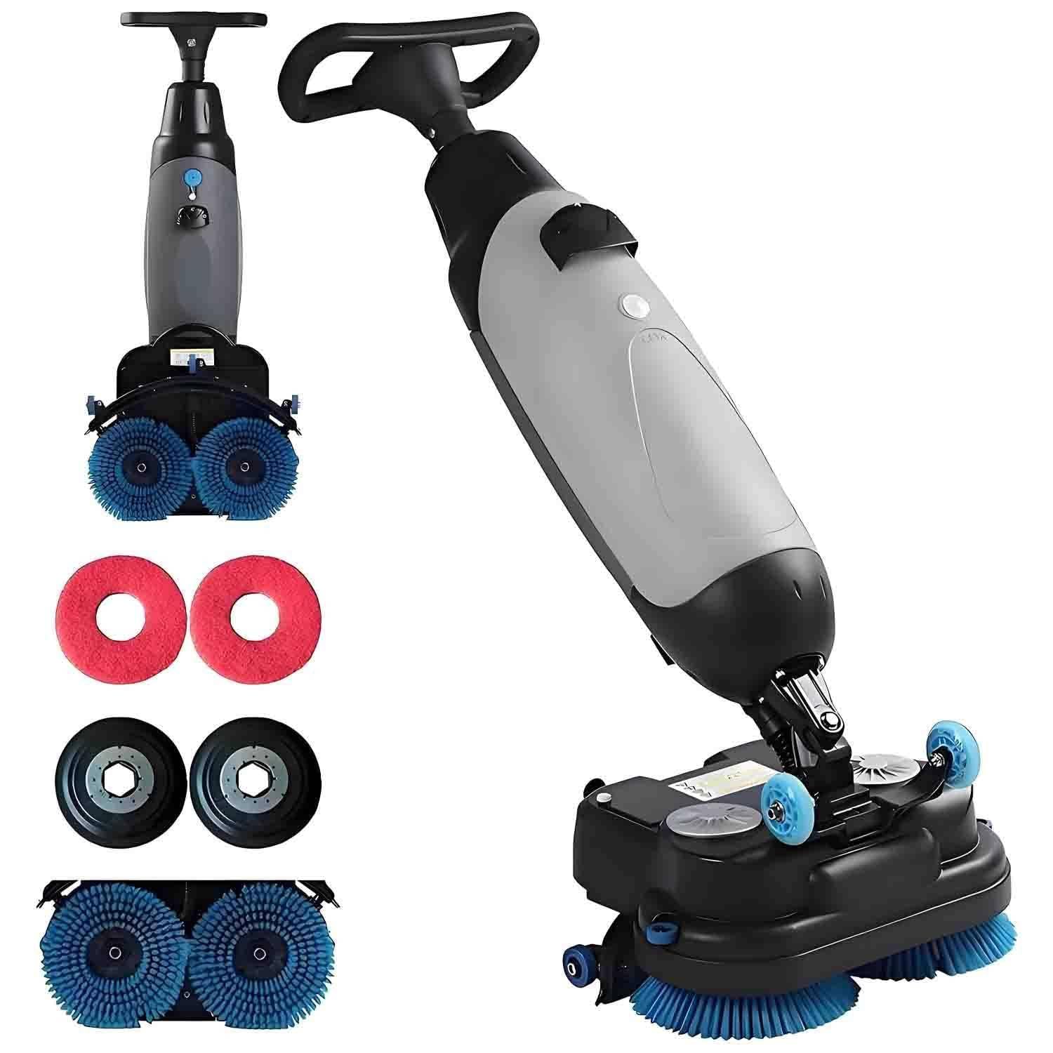 Fregadora de Pisos portátil con Operador a pie, giratoria 360°, minifregadora Profesional de 43 cm de Ancho, 240 RPM, 90 min de autonomía, Cobertura de 13 000 pies Cuadrados/h Grey