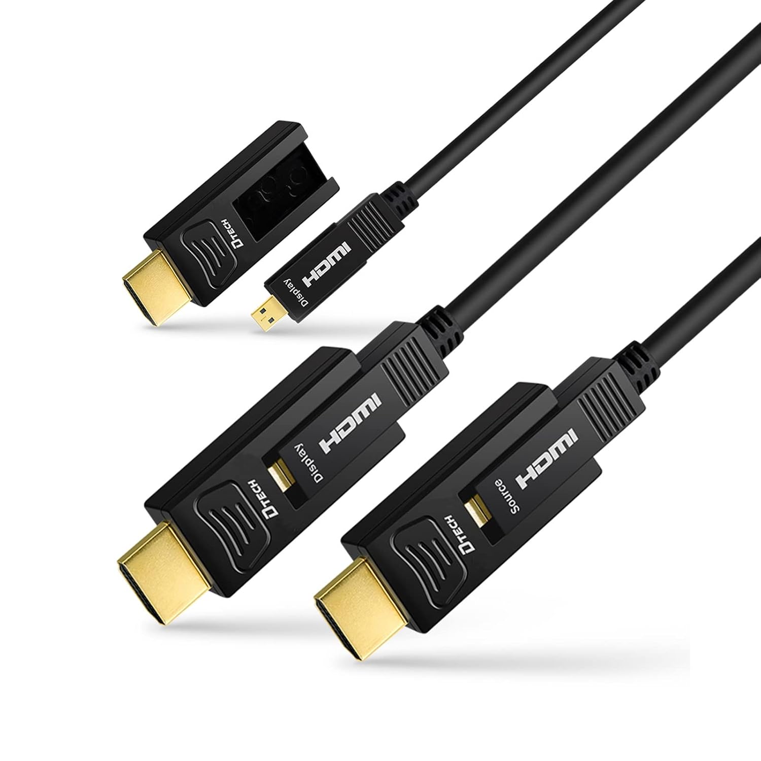 DTech 75 Feet Fiber Optic HDMI Cable 4K 60Hz 444 Chroma Subsampling 18Gbps Ultra HD with Micro HDMI to Standard HDMI Connectors Compatible with UHD TV Projector Computer Monitor (23 Meters, Black)