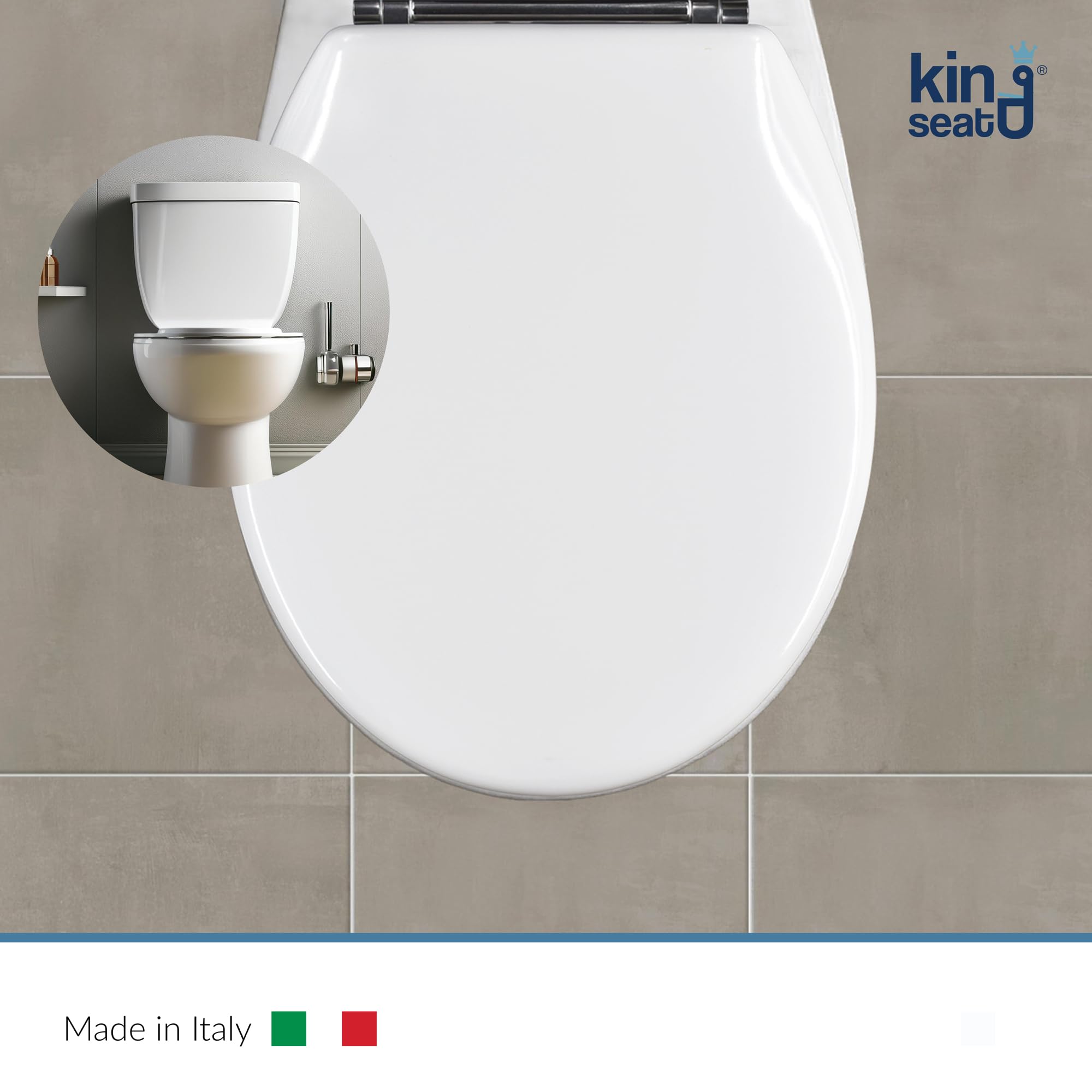 King Seat Sedile WC Ovale - Stabilità Assoluta e Aderenza Perfetta - Antibatterico in Resina Termoindurente, Bianco