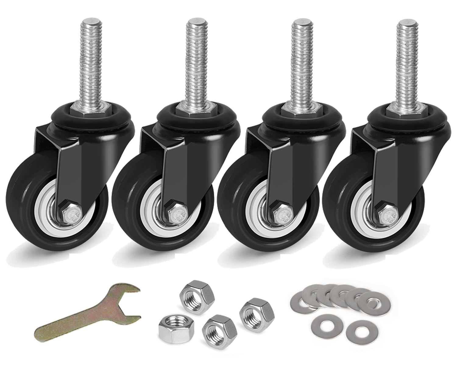 4 Pack 2 Inch Caster Wheels with Threaded Stem 3/8”-16x1-1/2” Heavy Duty PU Casters, Swivel Screw in Casters for Furniture Cart, Industrial Castors Load Up to 300lbs (Hex Nuts)