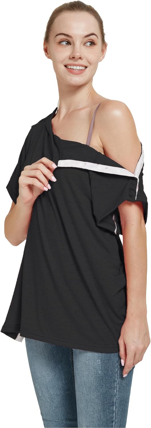 Post Shoulder Surgery Shirt, Women's Short Sleeve Shirt with Premium Snap, Chemo Clothing - Image 2