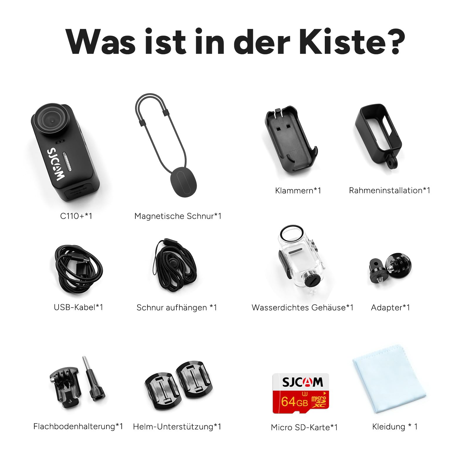 SJCAM C110 4K Bodycam 64GB,200 Min Laufzeit,EIS,Wasserdicht,5G | Action Cam,POV-Kamera Ideal für Vlogging,Reisen,Wandern,motorrad und Sport,Nur mit 5-GHz-WLAN kompatibel