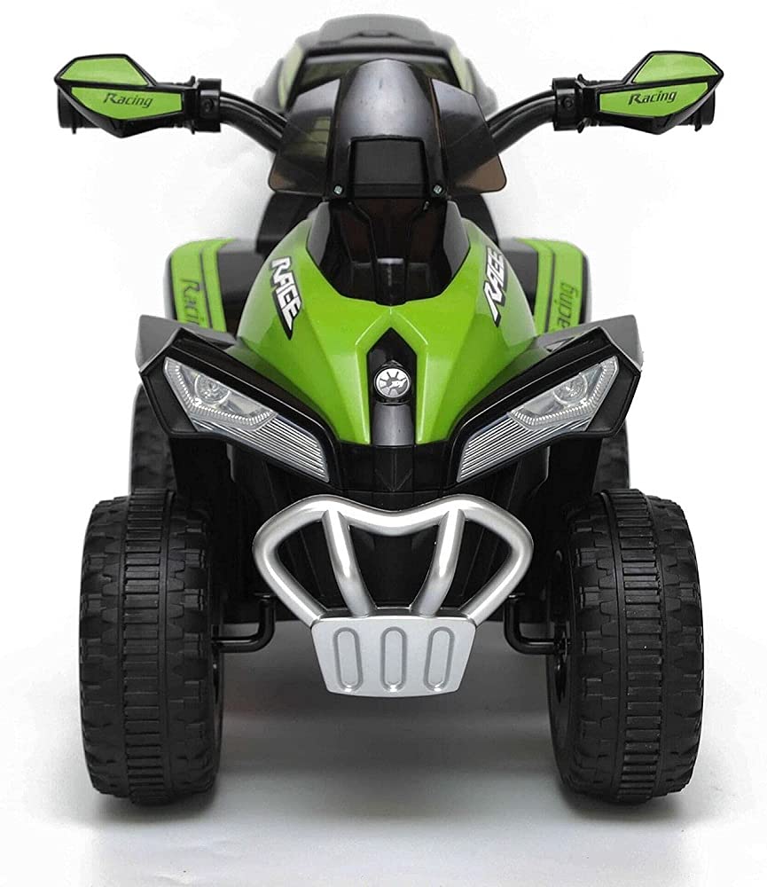 Tecnobike Shop Mini Quad Deluxe 6V luci Suoni Batteria Ricaricabile Marcia Avanti e Indietro Baluetto e Parabrezza (Verde)