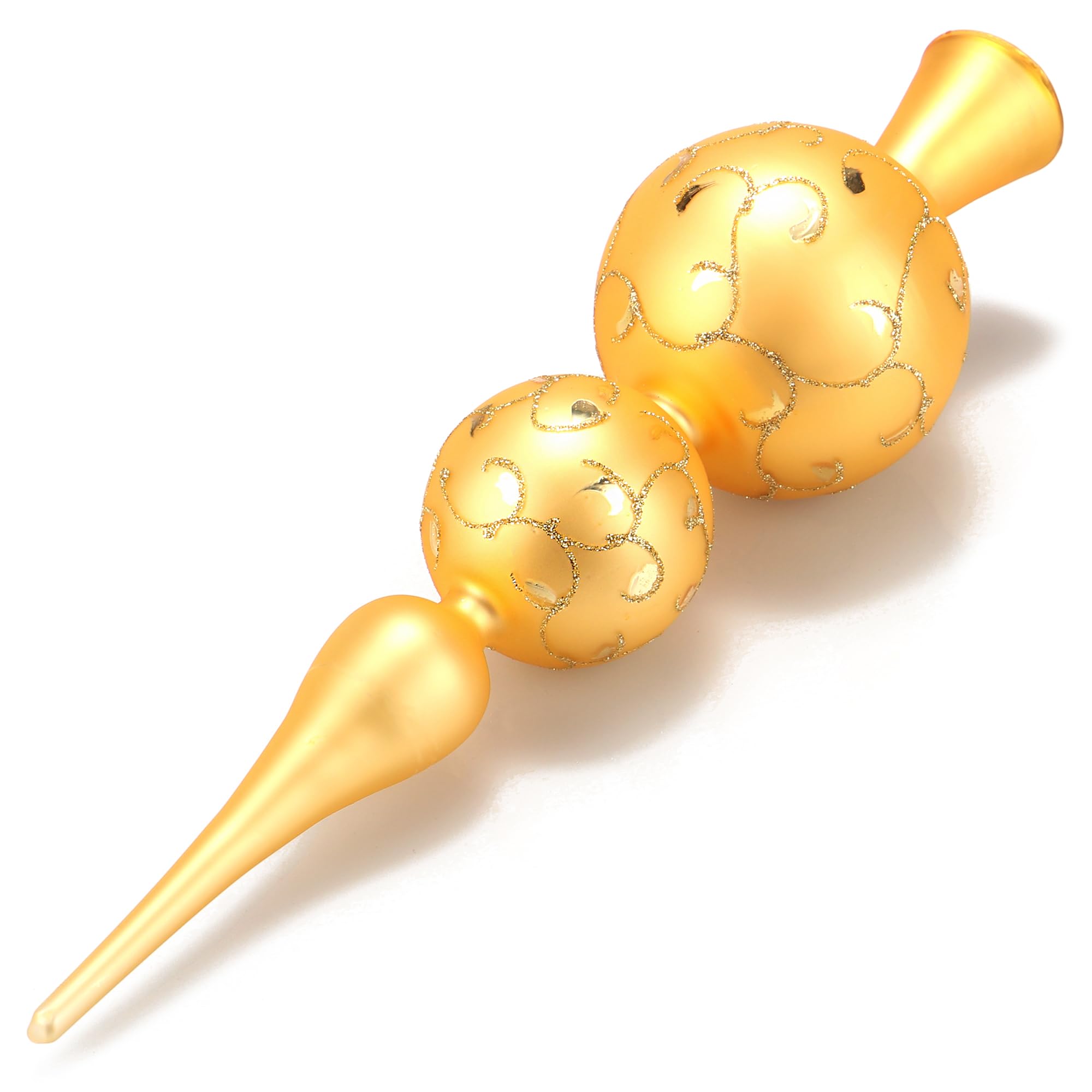 Com-Four 31Cm - Inca Gold Double Ball Com-Four® Christmas Tree Top Glossy - Christmas Tree Top Made Of Glass For Christmas - Christmas Tree Top Decorated For The Christmas Tree (31Cm - Inca Gold Double Ball)