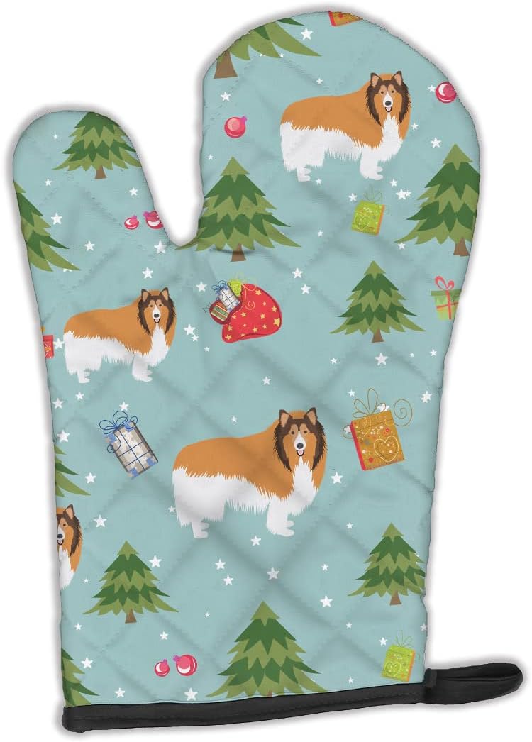Caroline's Treasures BB4939OVMT Christmas Rough Collie Oven Mitt, Heat Resistant Thick Oven Mitt for Hot Pans and Oven, Kitchen Mitt Protect Hands, Cooking Baking Glove,