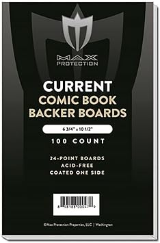 Max Protection Current Size Comic Book Boards - Precision Cut, 24 Point Solid Bleached Sulfate, Coated and Buffered - Perfect for Comic Book Storage and Protection 100 Boards