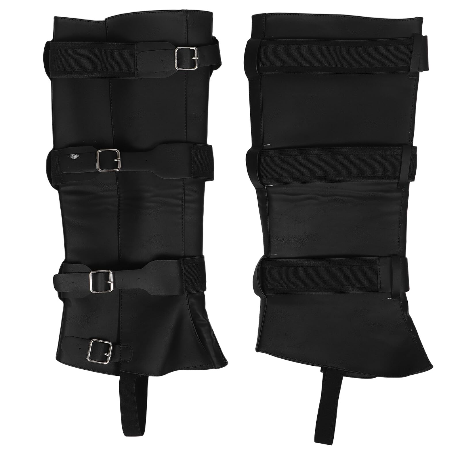 BESPORTBLE Cubrebotas Steampunk Ajustables para Cosplay Medieval Renacentista Polainas Unisex de Cuero Sintético Negro 40 CM para Disfraz Pirata y Festivales Históricos