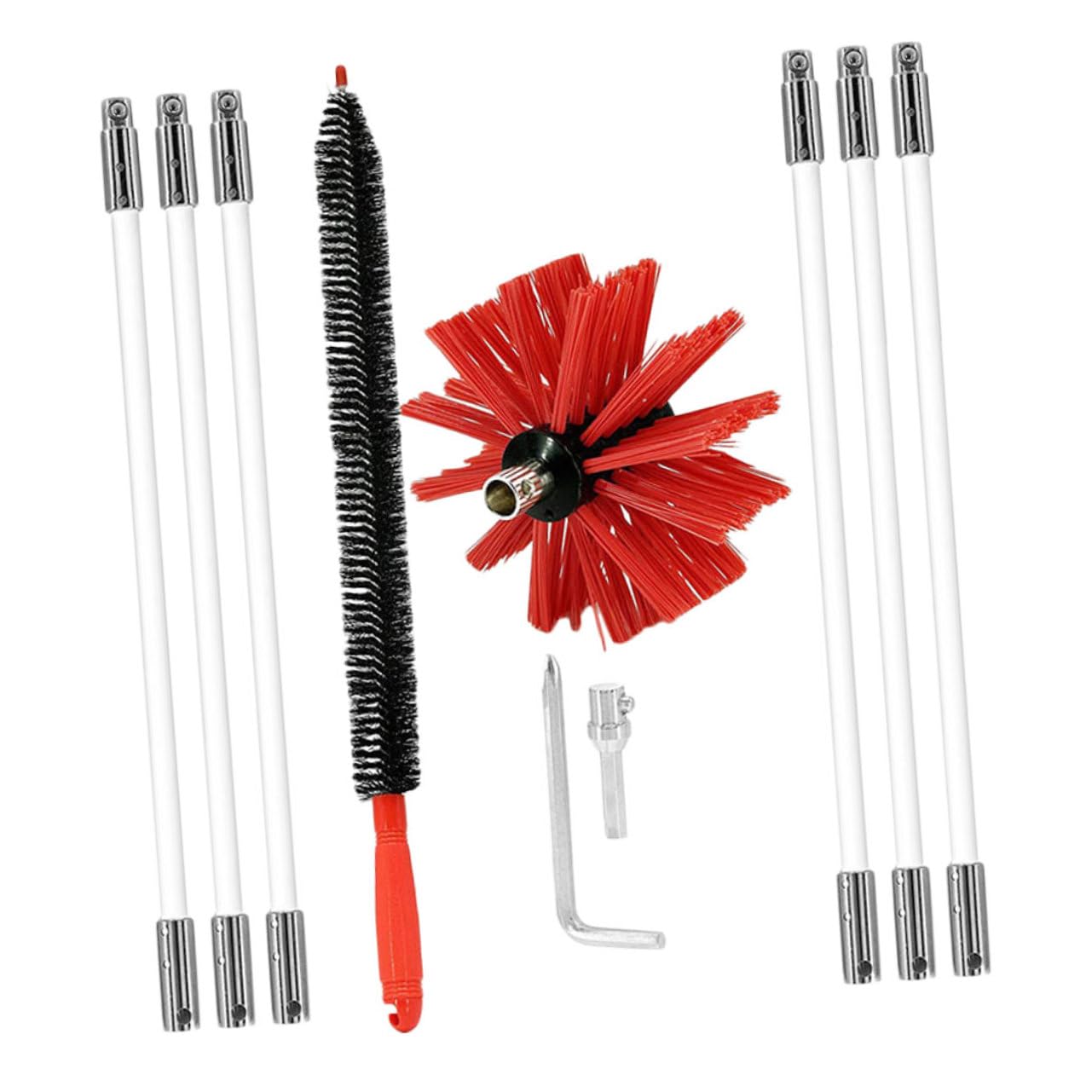 Cepillo para Chimenea 6 Varillas de Nylon Flexible | Kit Limpia Chimeneas, Cabezal y Varillas, Cobertura Ampliada para Conducto Metálico
