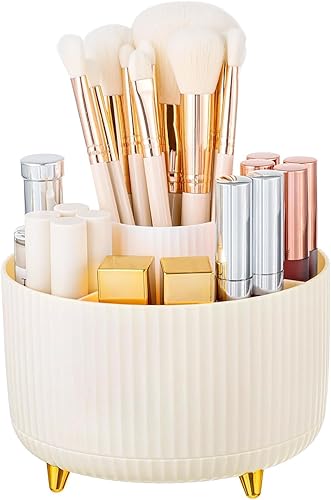 Soporte para brochas de maquillaje, organizador de brochas de maquillaje giratorio de 360°, 5 ranuras de gran capacidad, brochas de cosméticos para