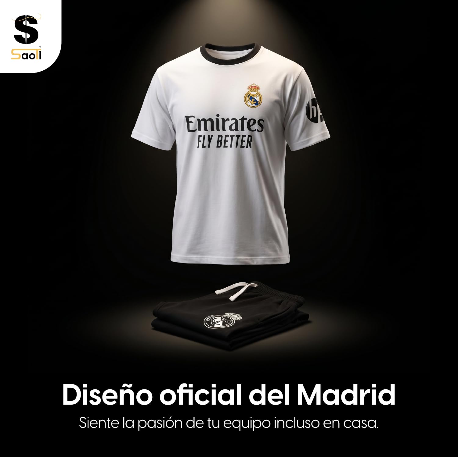 SaoTi Pijama Algodón Hombre Fútbol Madrid Camiseta y Pantalón Corto Verano – Pijama Corto Cómodo y Fresco Adulto y Niño 11 Tallas – Pijamas Verano Algodón Suave