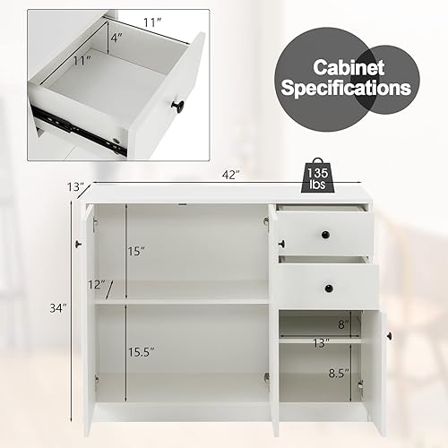 Miniatura 3 de Giantex Armario de buffet con almacenamiento aparador de cocina con 2 cajones armario grande y pequeño de 3 puertas estantes ajustables armario de