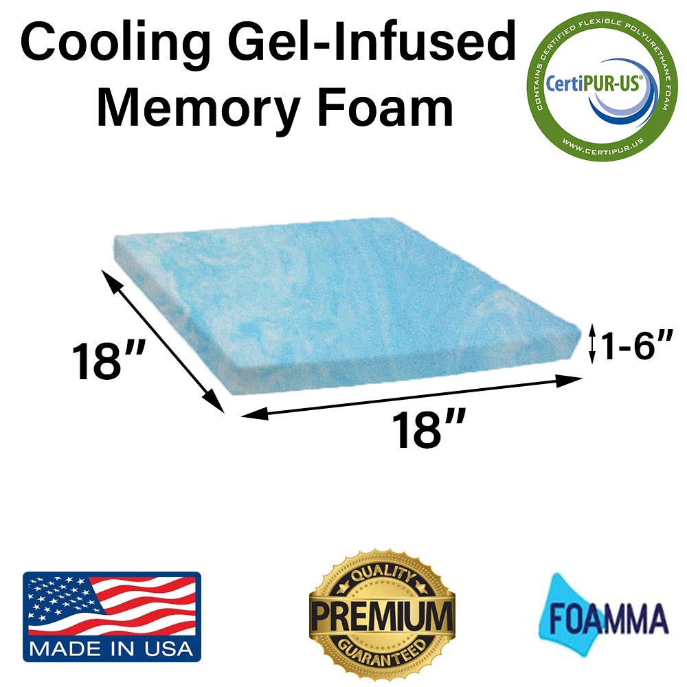 Foamma 2" x 18" x 18" Cooling Gel-Infused Memory Foam Cushion, Square Seat Replacement Padding, Chair Foam for Dining Chairs and Wheelchair Cushion Replacement