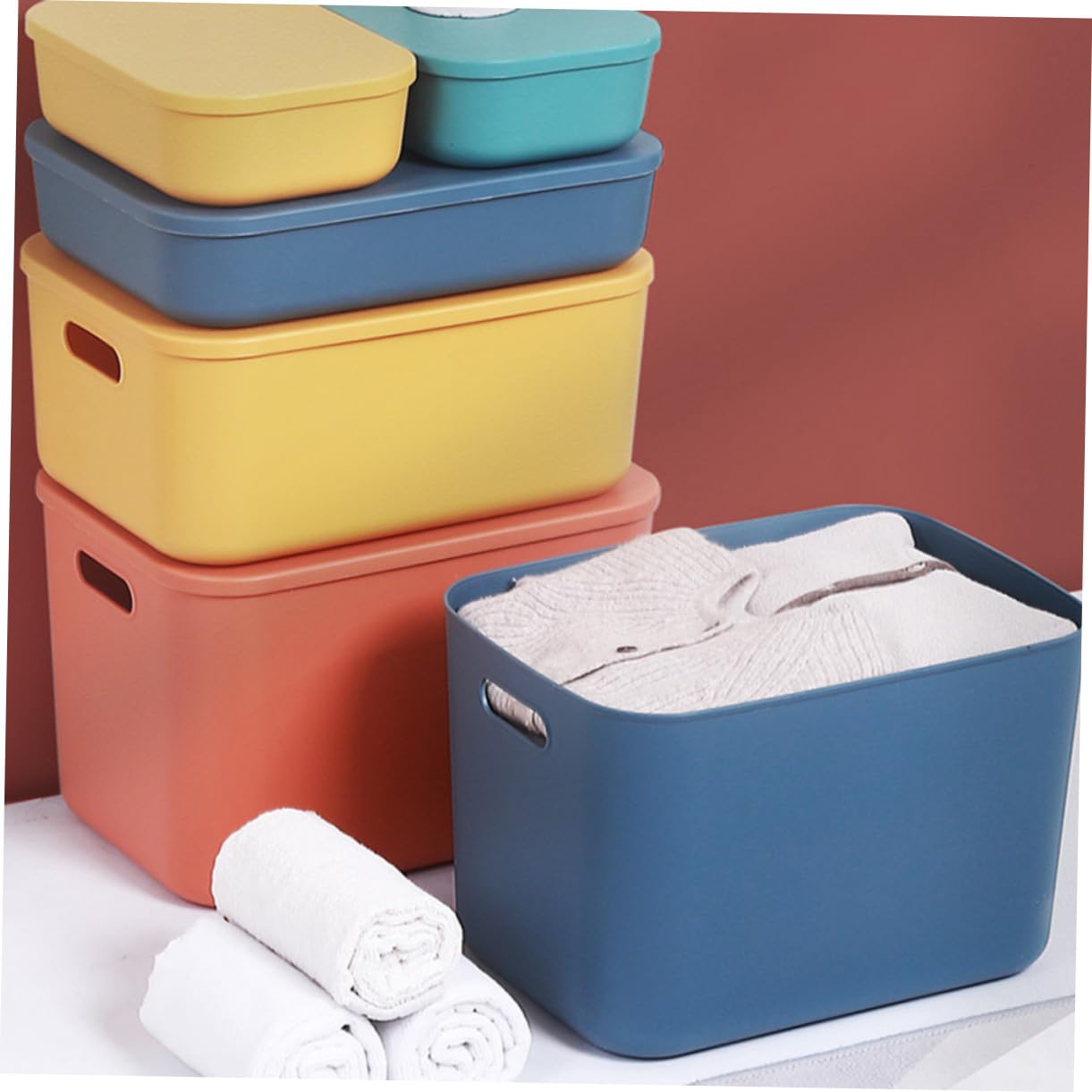 Contenitore con e Manici in Plastica Scatola Rigida per Armadio e Casa Organizer per Vestiti Biancheria e Accessori Blu