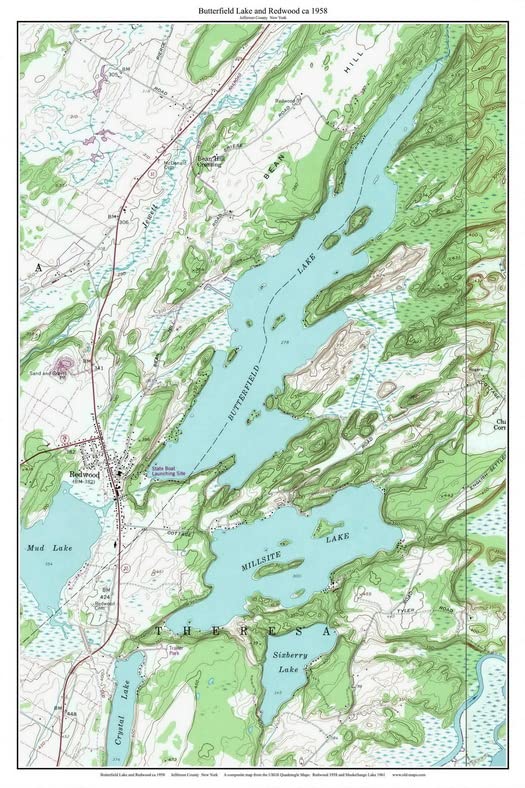 Butterfield Lake and Redwood 1958 USGS Old Topo Map Custom