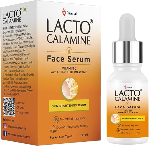 Lacto Calamine Vitamin C Face Serum with 98% Pure Vitamin C Complex | 30ml | Glowing Skin with Niacinamide | Vitamin C Serum For Dark Spots Reduction & Moisturization |…